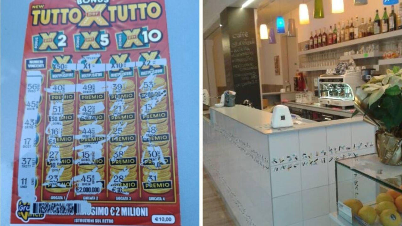 
	Il biglietto fortunato e il bar dove &egrave; avvenuta la vincita

