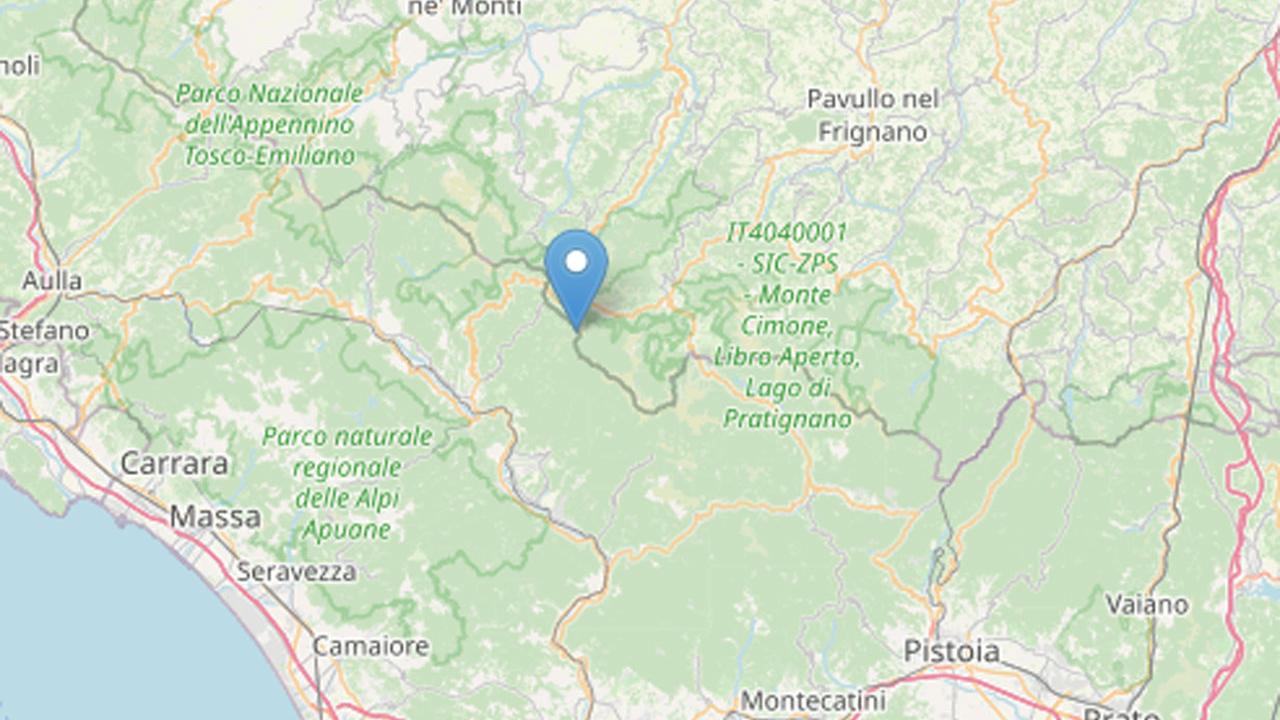 L'epicentro del lieve sisma