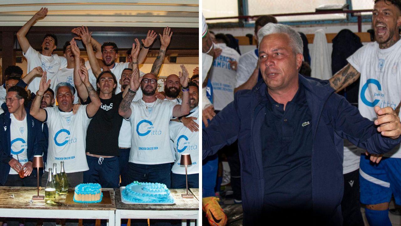 Alcune immagini della festa (foto dal profilo fb del Siracusa), a fianco Alessandro Ricci