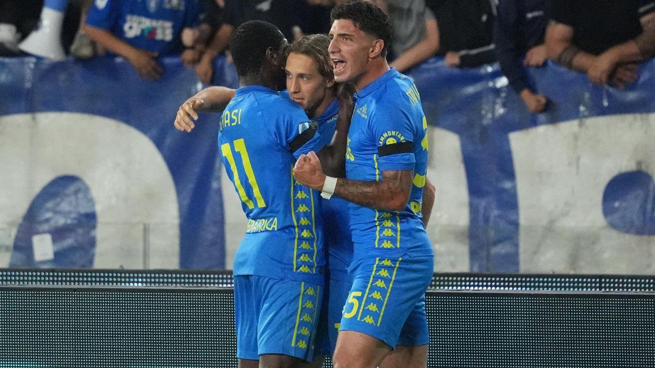 L'esultanza di Fazzini (Foto Nucci)