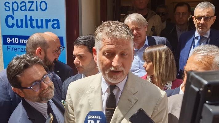 Alessandro Giuli, ministro della Cultura durante la visita a Firenze per la tre giorni organizzata da Fratelli d’Italia