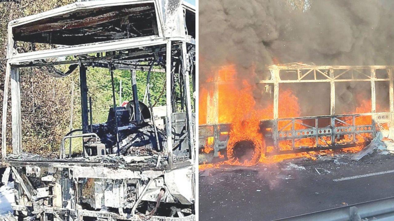 L'autobus in fiamme