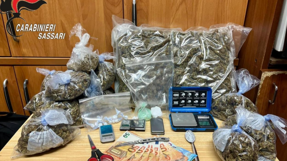 Droga in hotel a Olbia, sequestrati quasi due chili di marijuana e cocaina