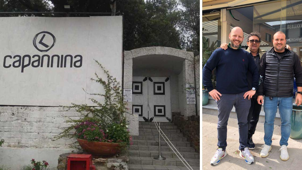 A sx l'ingresso della Capannina, a dx Danilo Ceccarelli tra i due figli Francesco e Giacomo
