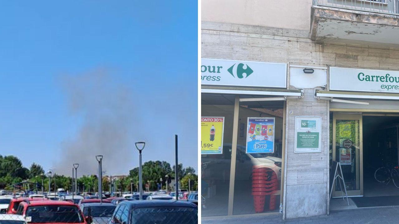 Il fumo e il negozio colpito