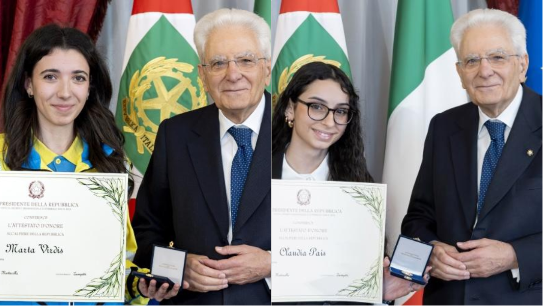 
	I due nuovi Alfieri della Repubblica Marta Virdis e Claudia Pais con il Presidente Mattarella

