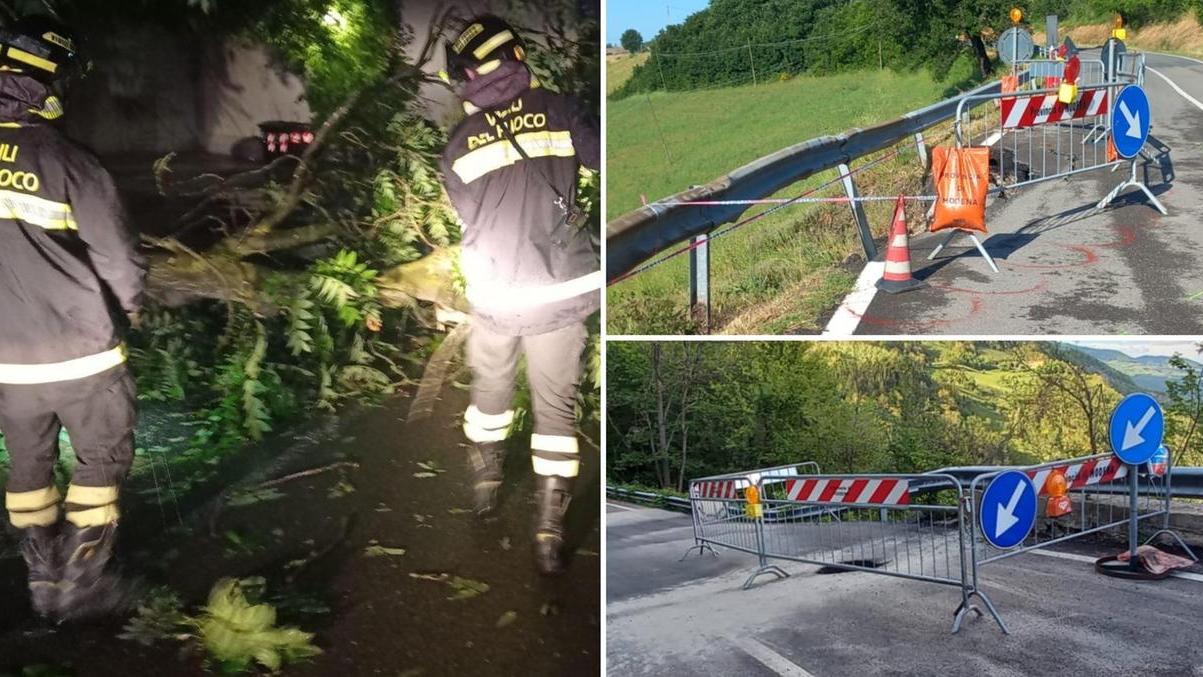 Un intervento dei vigili del fuoco a Carpi e le due strade danneggiate