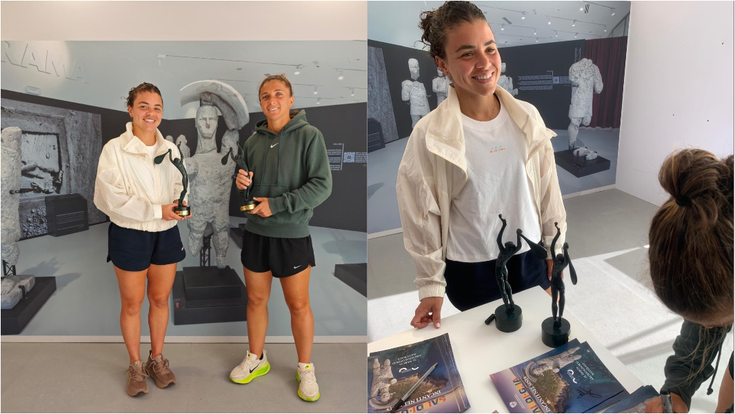 Le campionesse Jasmine Paolini e Sara Errani in visita ai Giganti di Mont’e Prama