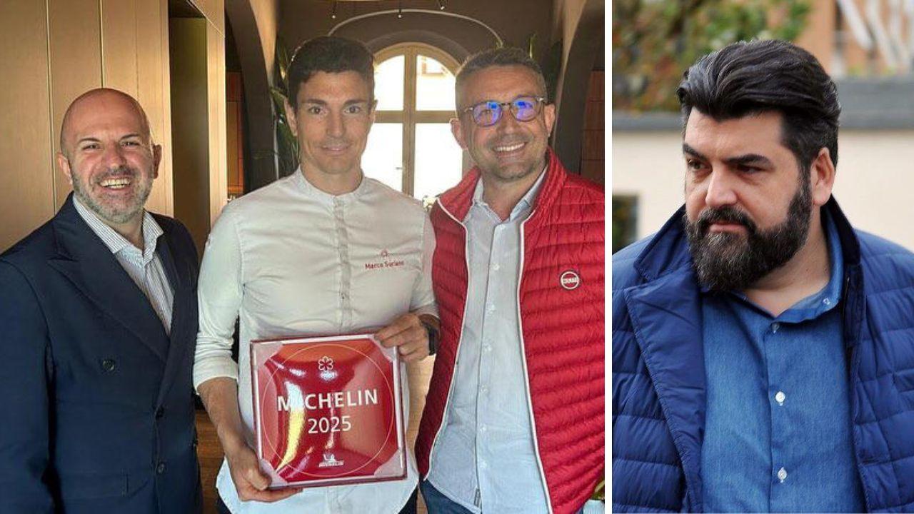 Lo chef a destra e il sindaco durante la consegna