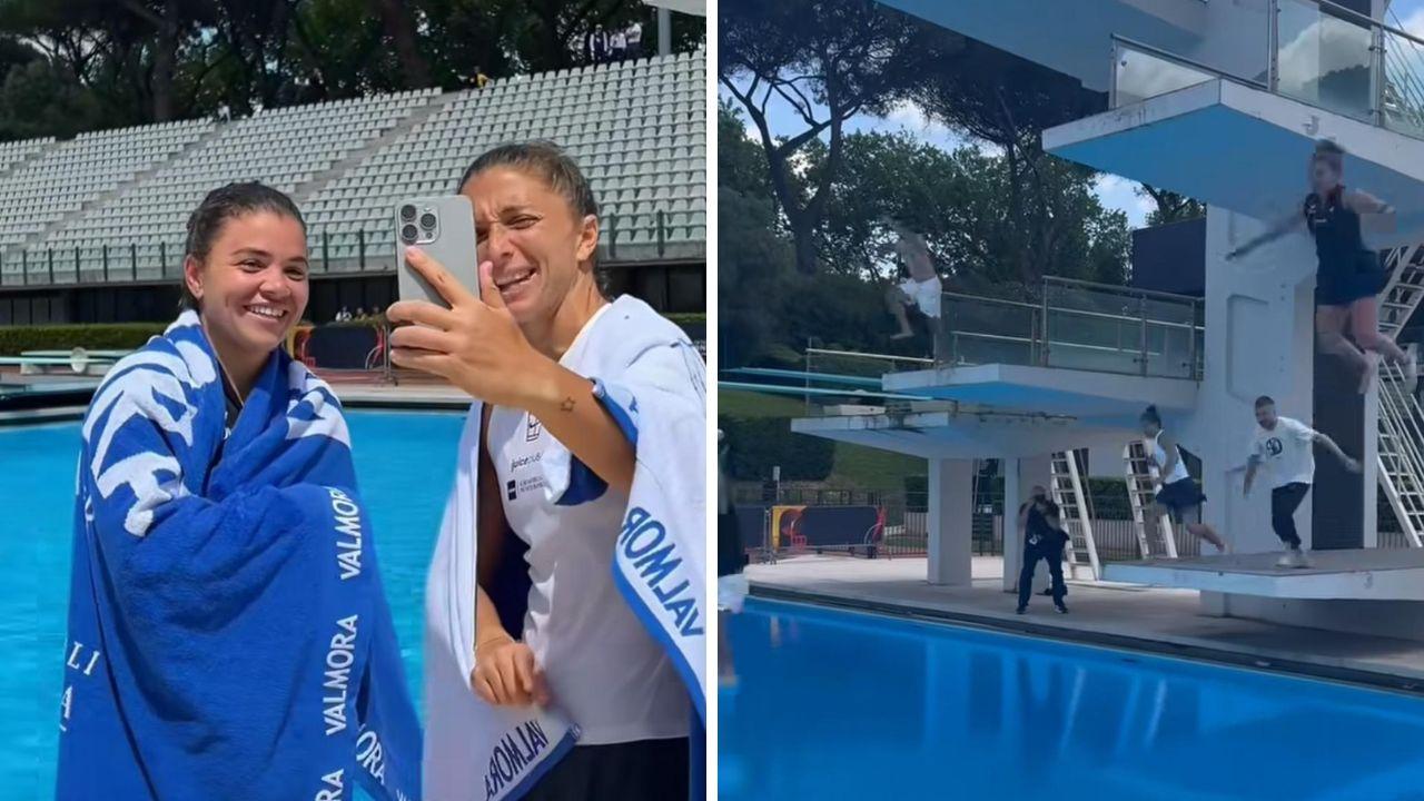 Sara Errani e Jasmine Paolini: il tuffo al Foro italico (Foto da Fb: Sport e Salute)