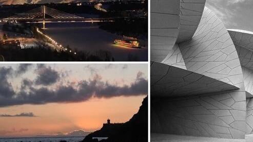 Scatti di viaggio di Francesco Viegi in alto a sinistra Edmonton subito sotto Piombino sotto ancora Pisa a destra in alto Doha a destra in basso La Valletta