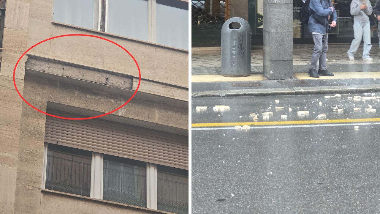 La lastra di marmo che si è staccato