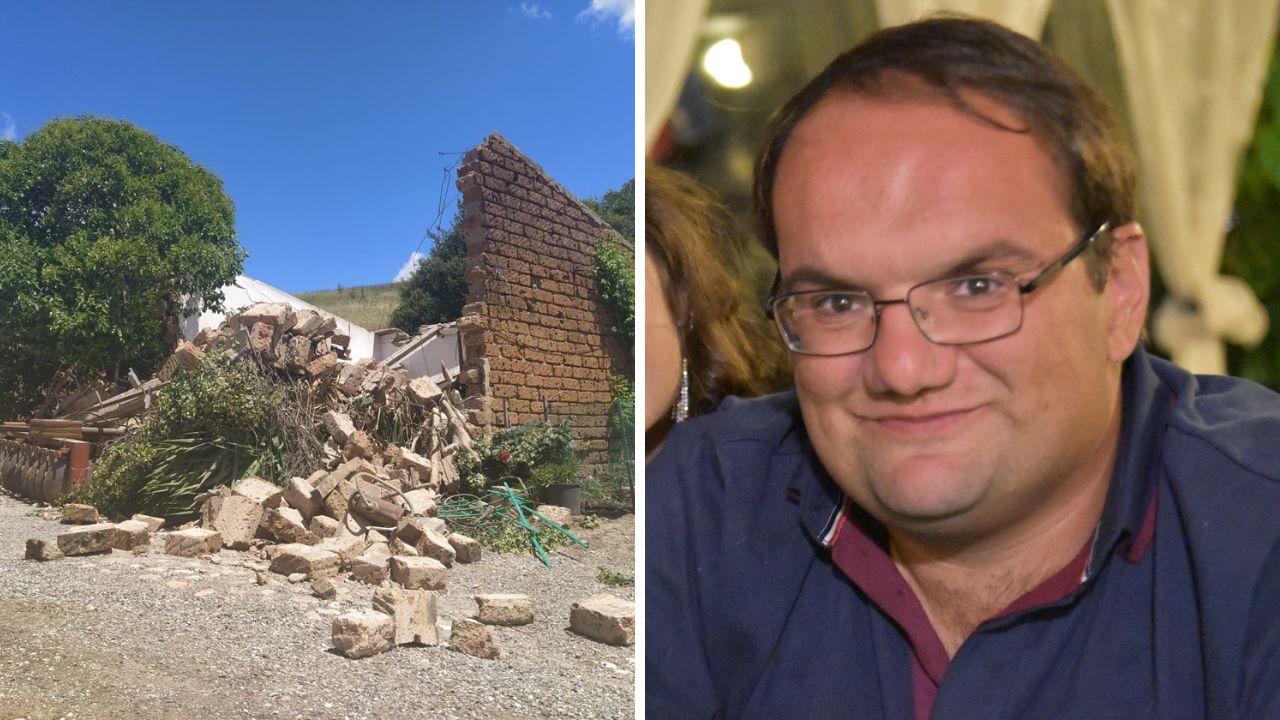 Il fabbricato crollato e la vittima 41enne