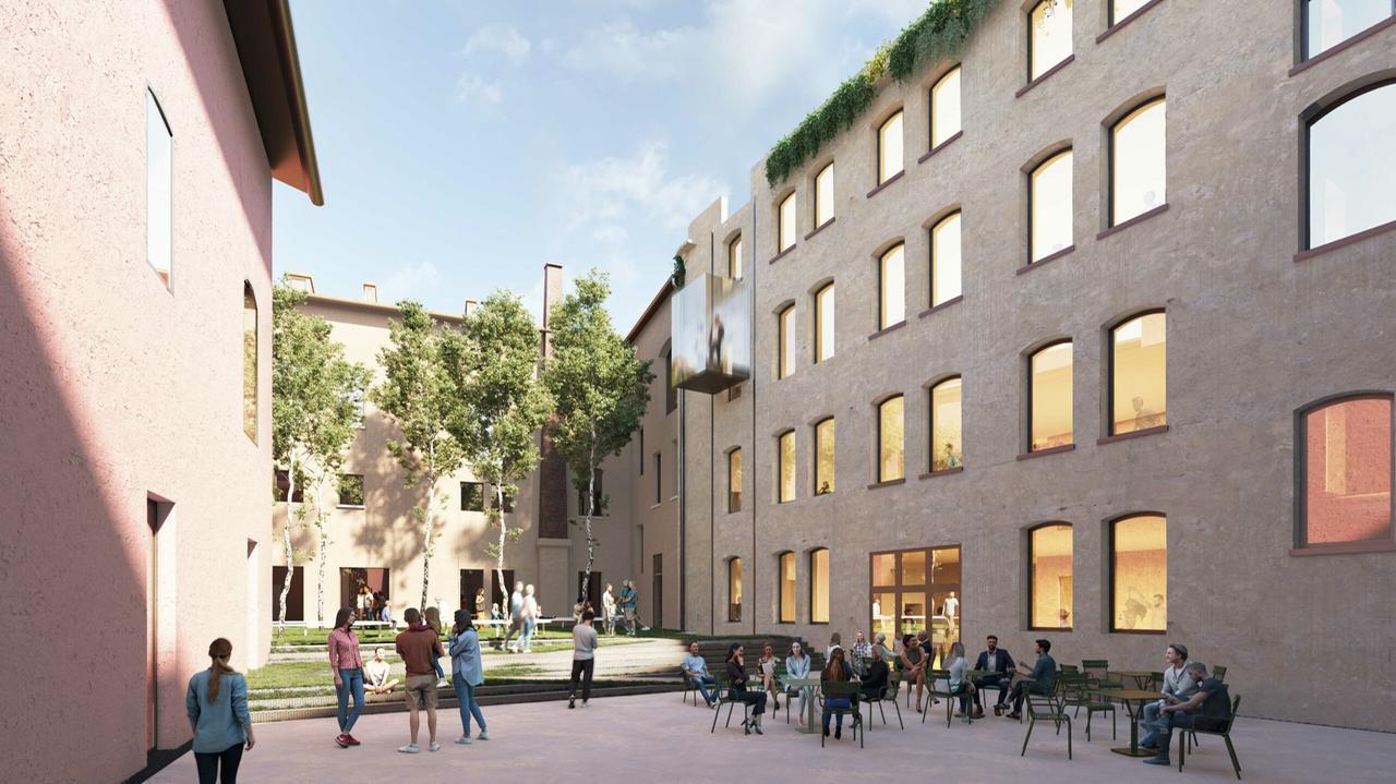 
	Un rendering dell'area che sorger&agrave; all'ex ospedale Estense

