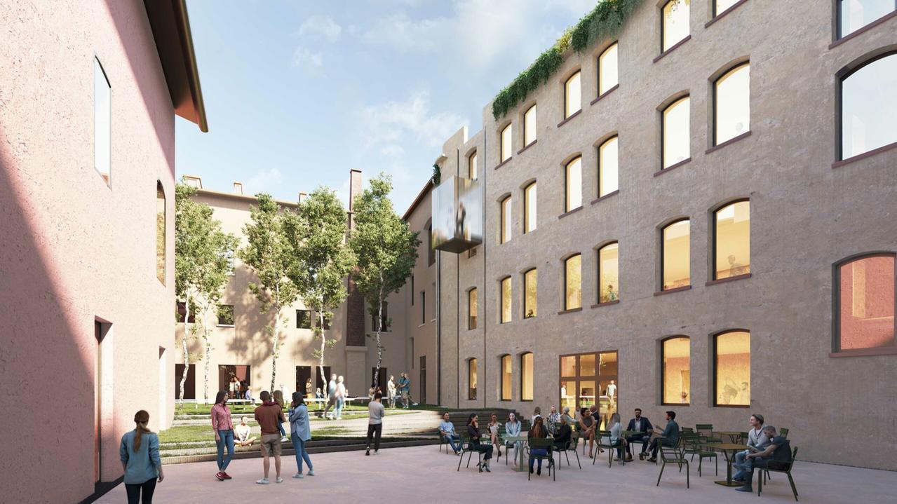 Un rendering dell'area che sorgerà all'ex ospedale Estense