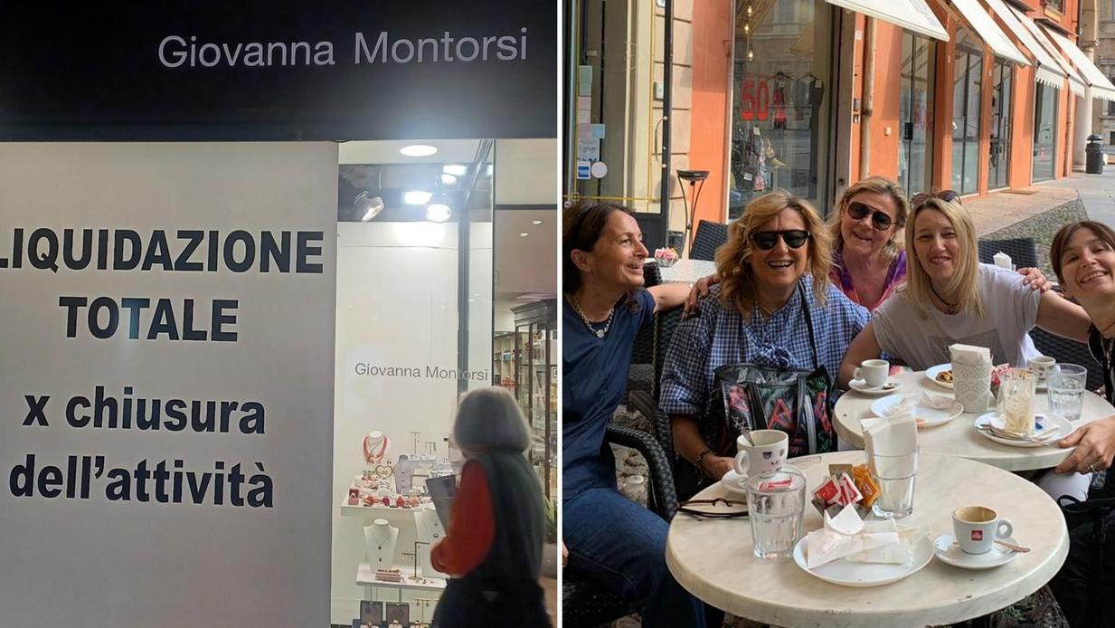 La vetrina e Giovanna Montorsi con lo staff della storica boutique
