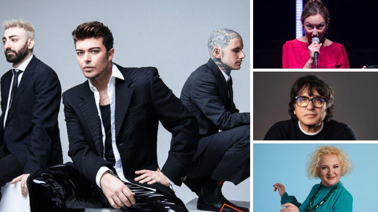 Da sinistra The Kolors, Luisa Borini, Dario Ballantini e Maria Pia Timo