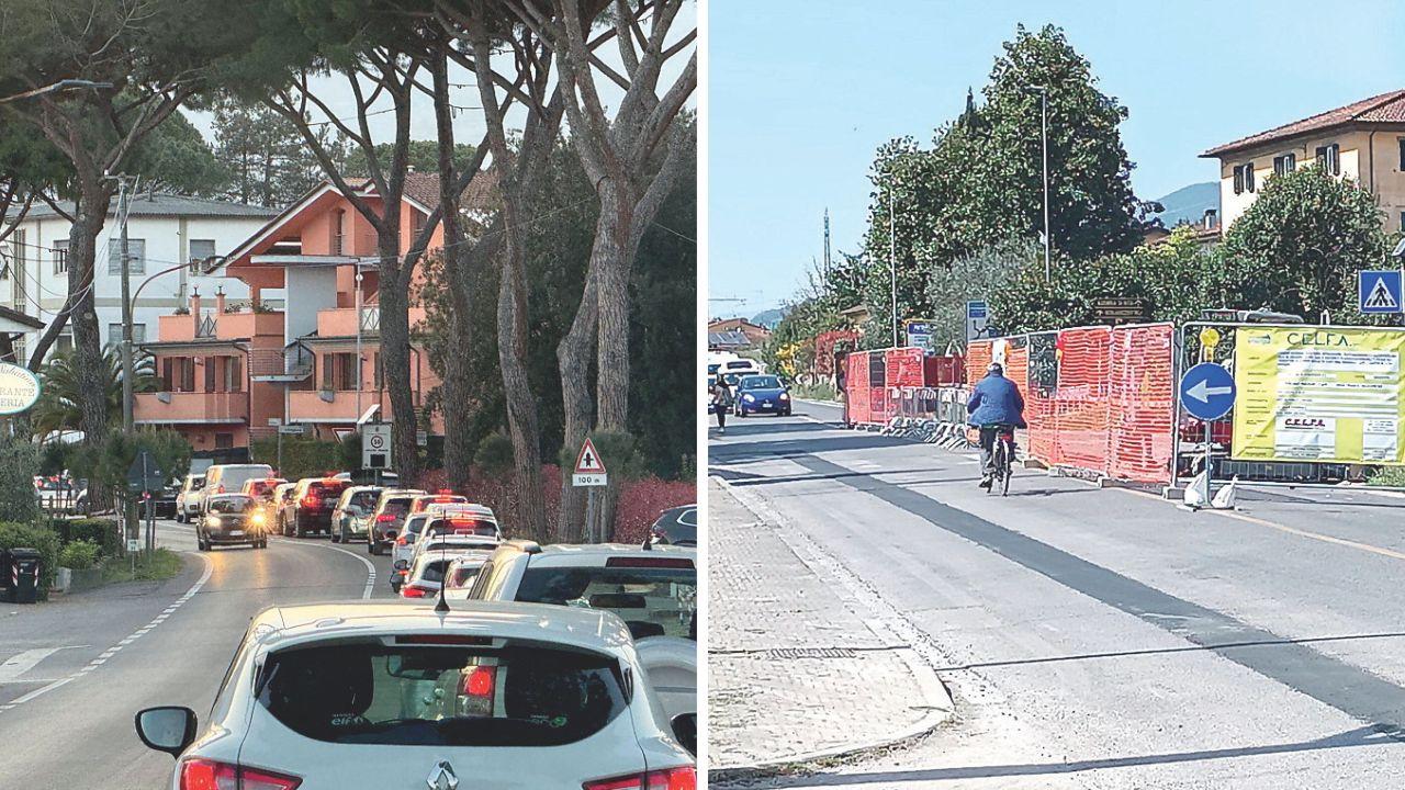 Il cantiere al rio Torto e le file (foto Nucci)