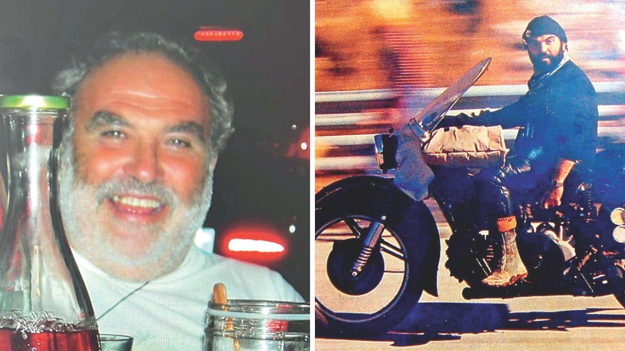 
	Un primo piano di Nerio Vieri e a destra&nbsp;in sella alla mitica moto Guzzi

