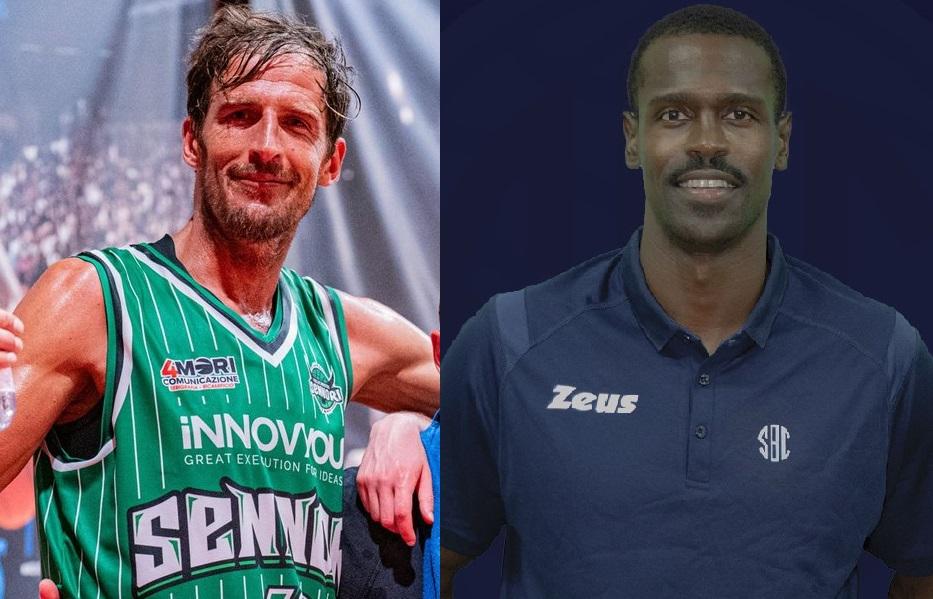 
	<strong>Jiri Hubalek </strong>(a sinistra), lungo della Innovyou Sennori. e <strong>Linton Johnson (</strong>Caiazzo, ex Nba): entrambi hanno giocato nella Dinamo

