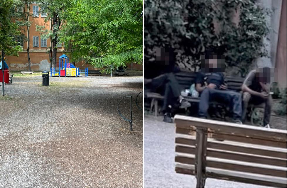 
	L'area giochi del parco Ducale dove &egrave; avvenuta la rissa. A destra alcuni membri di una gang di spaccio

