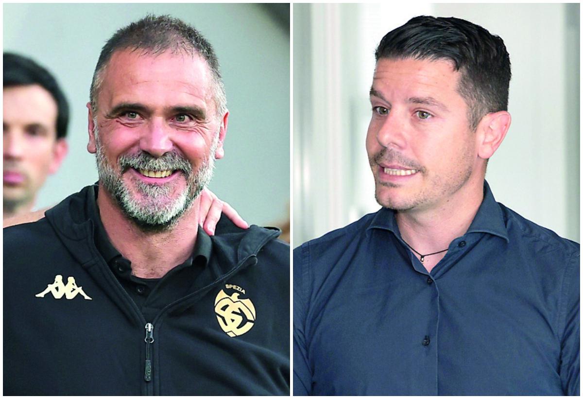 L'attuale mister dello Spezia Luca D'Angelo e il diesse gialloblù Andrea Catellani