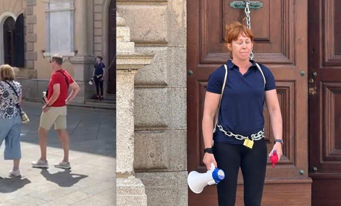 La Maddalena, balneare si incatena davanti al municipio: «Vogliamo lavorare»
