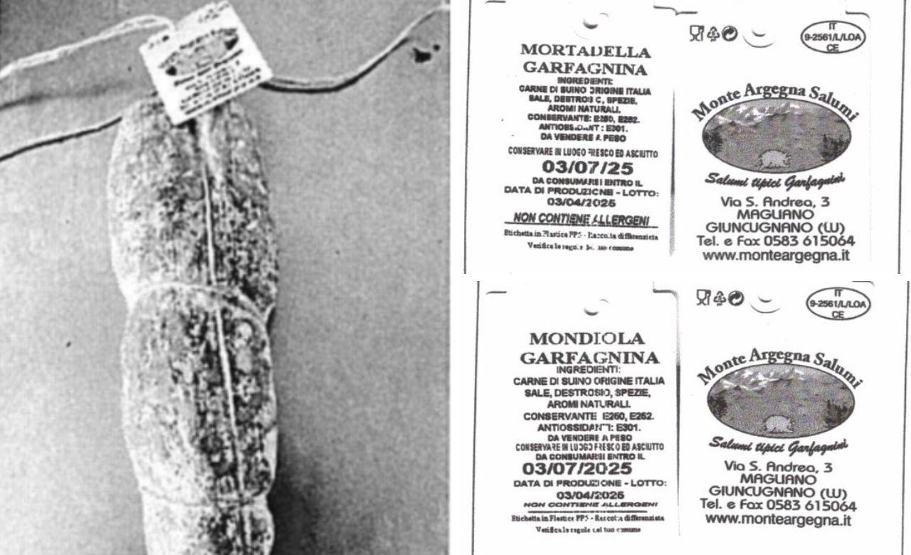 
	I prodotti ritirati: a&nbsp;sinistra il salame e a destra le etichette della mortadella

