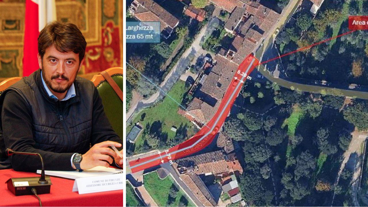Andrea Giorgio, assessore alla Mobilità e la mappa con la posizione del cantiere