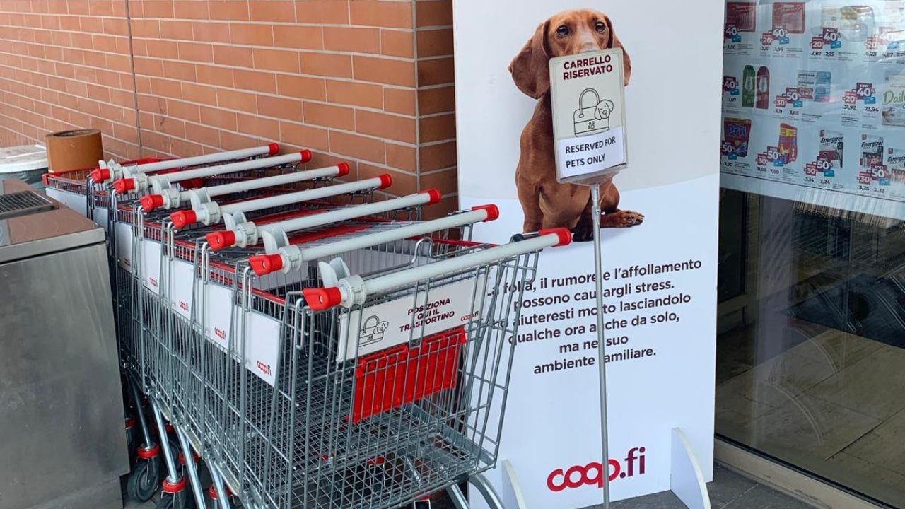 I carrelli riservati a chi porta cani all’interno del supermercatI