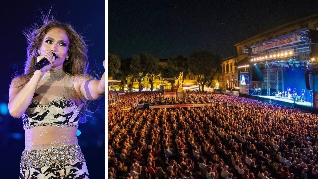 Jennifer Lopez e uno dei concerti del Lucca Summer Festival in piazza Napoleone