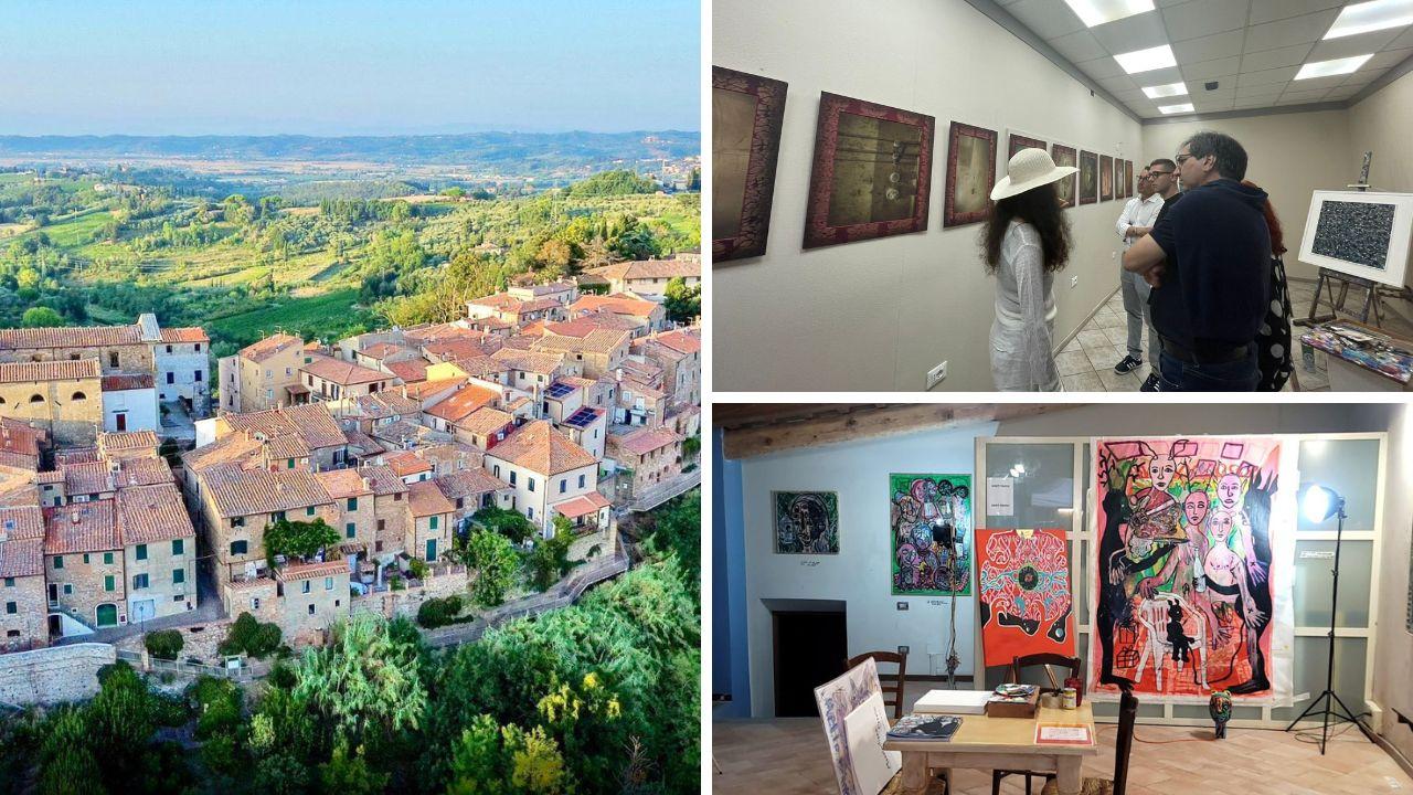 Il borgo di Terricciola e due delle sette mostre nel paese 