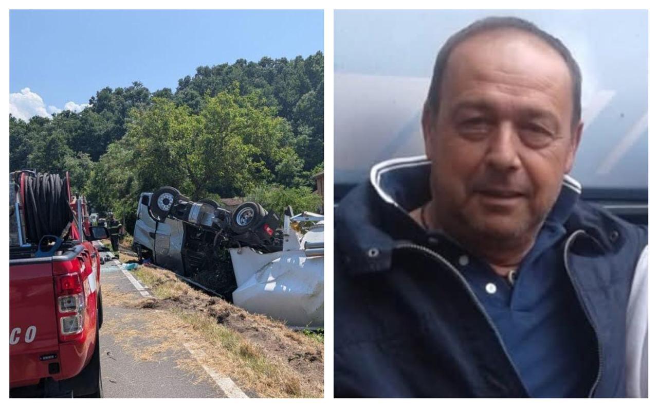 
	A sinistra lo schianto, a destra la vittima Stefano Gibellini

