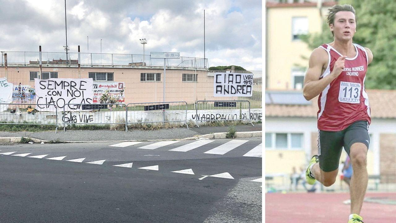Il luogo della tragedia (foto Marzi, 2020) e Andrea Matteucci durante una gara