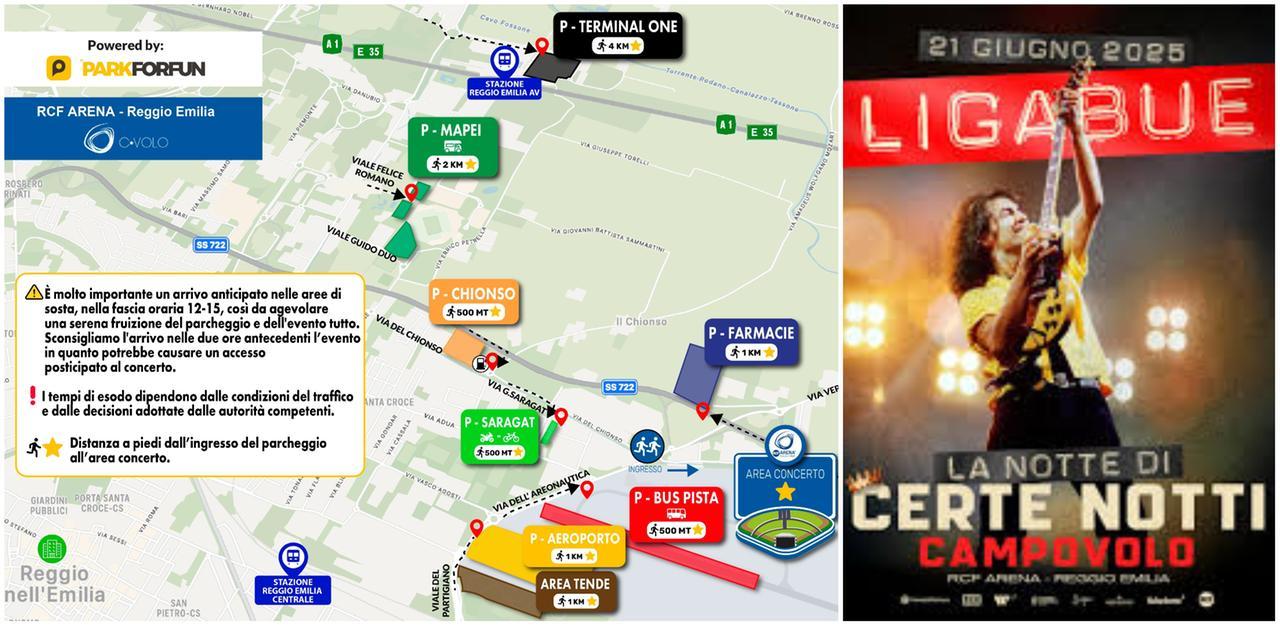 “La Notte di Certe Notti” di Ligabue, come raggiungere il Campovolo e dove parcheggiare