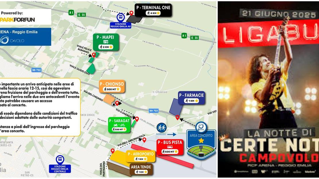 “La Notte di Certe Notti” di Ligabue, come raggiungere il Campovolo e dove parcheggiare