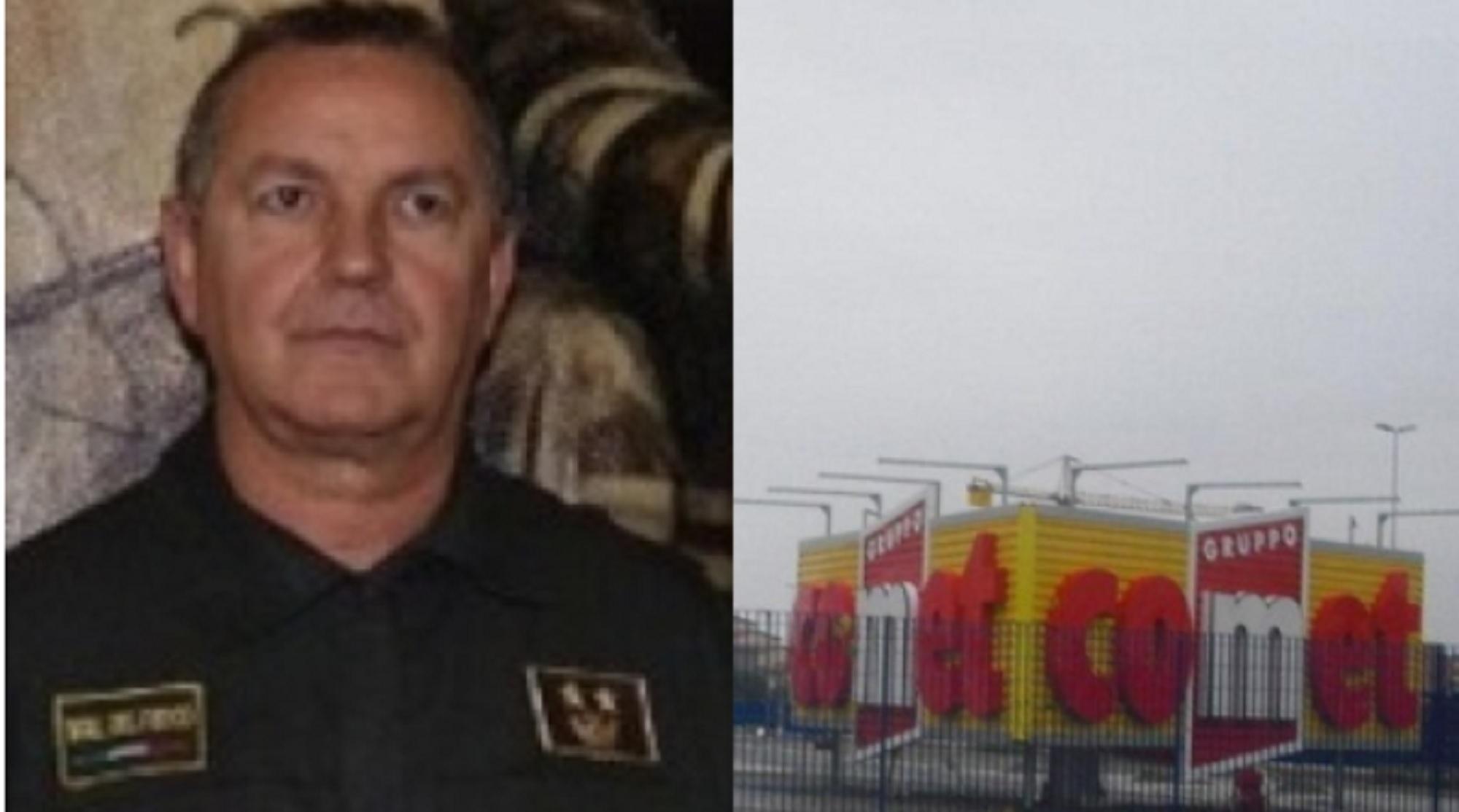 A sinistra Giuseppe Mazzotta, il dirigente dei vigili del fuoco arrestato. A destra il punto vendita Comet di Pontedera