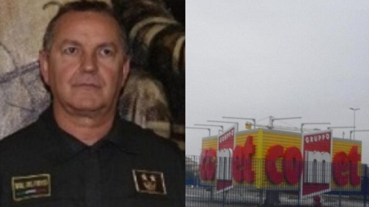 A sinistra Giuseppe Mazzotta, il dirigente dei vigili del fuoco arrestato. A destra il punto vendita Comet di Pontedera