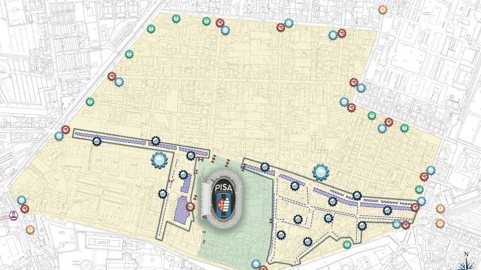 L’area del quartiere di Porta a Lucca intorno all’Arena Garibaldi dove si prevede di creare un’area urbana a tempo accessibile solo da residenti oppure soggetti autorizzati