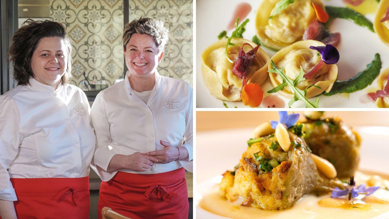 La chef Maria Probst (a destra) e la sous chef Assunta Pandolfi, due piatti proposti dal ristorante Il Cerreto
