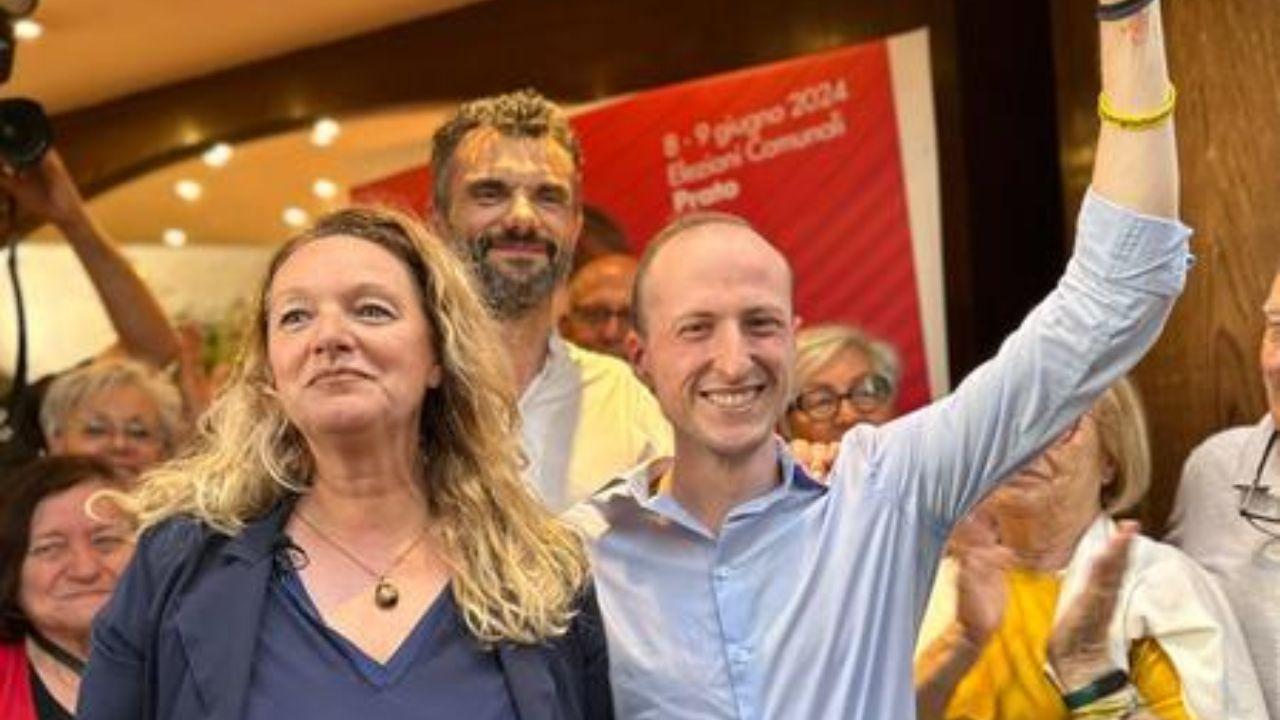 Marco Biagioni insieme alla sindaca Ilaria Bugetti il giorno delle elezioni