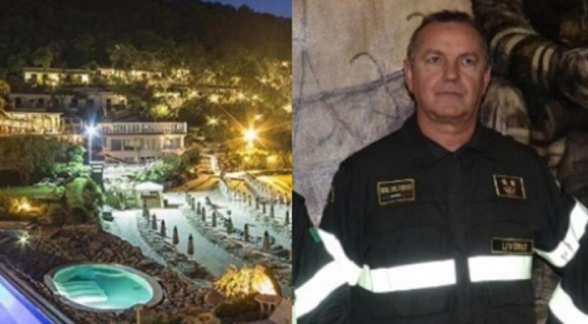 A sinistra l'hotel Hermitage alla Biodola. A destra Giuseppe Mazzotta