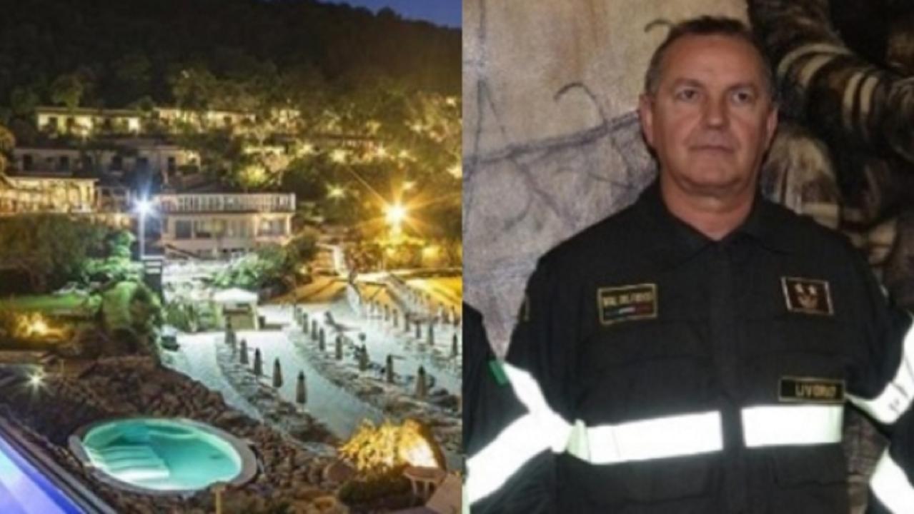 A sinistra l'hotel Hermitage alla Biodola. A destra Giuseppe Mazzotta