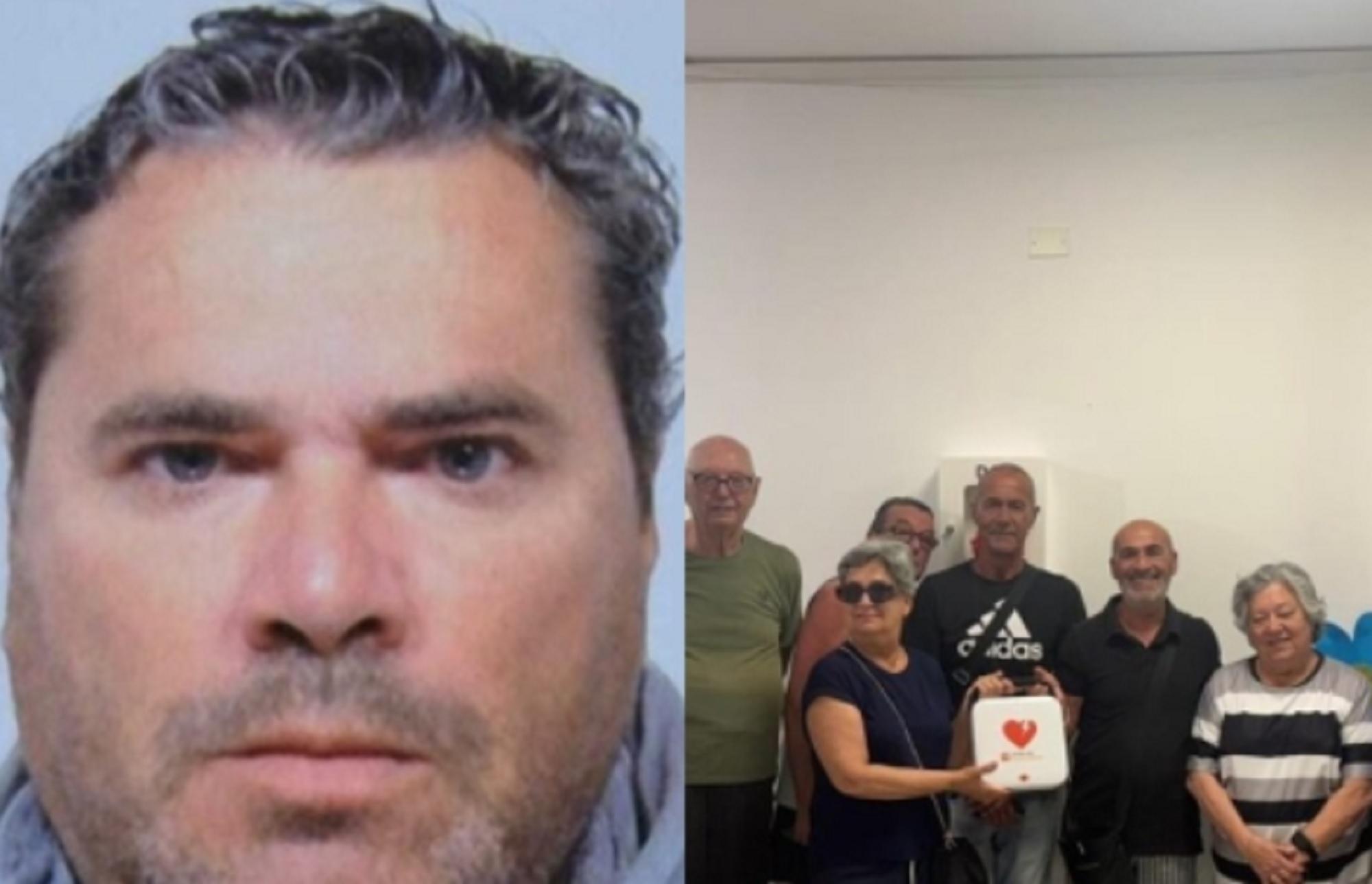 A sinistra David Caschili, a destra la consegna del defibrillatore