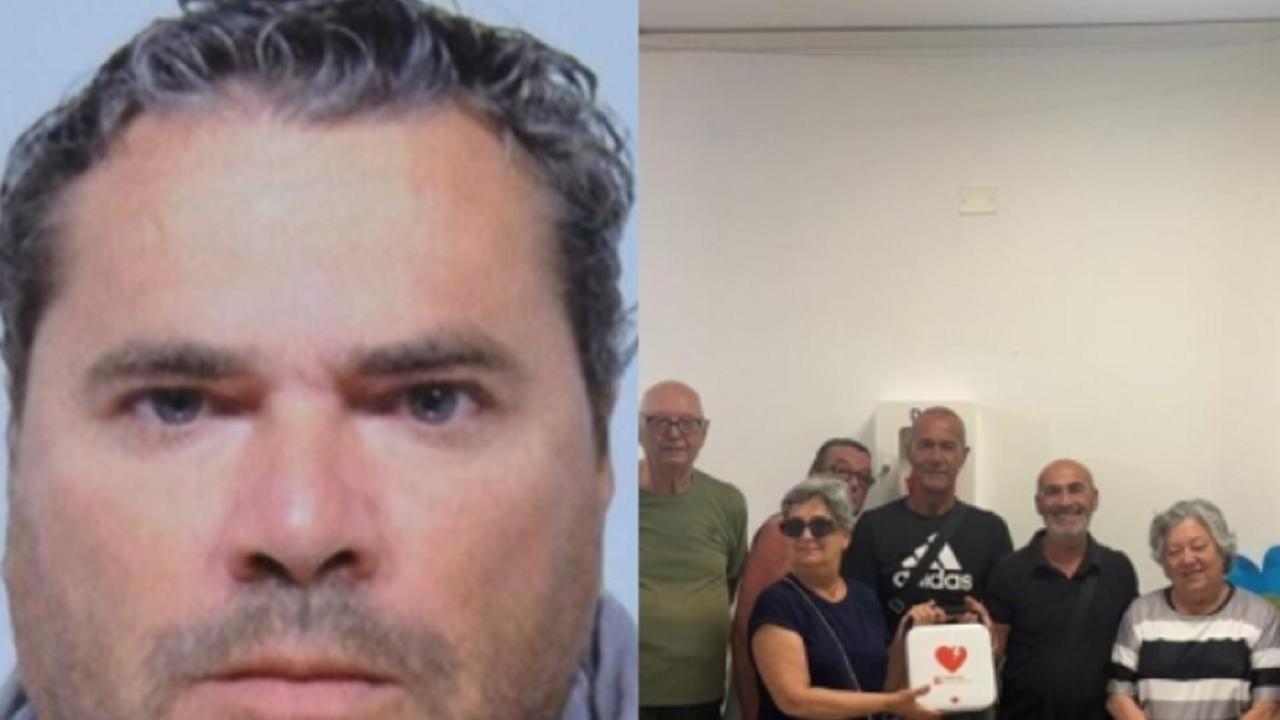 A sinistra David Caschili, a destra la consegna del defibrillatore
