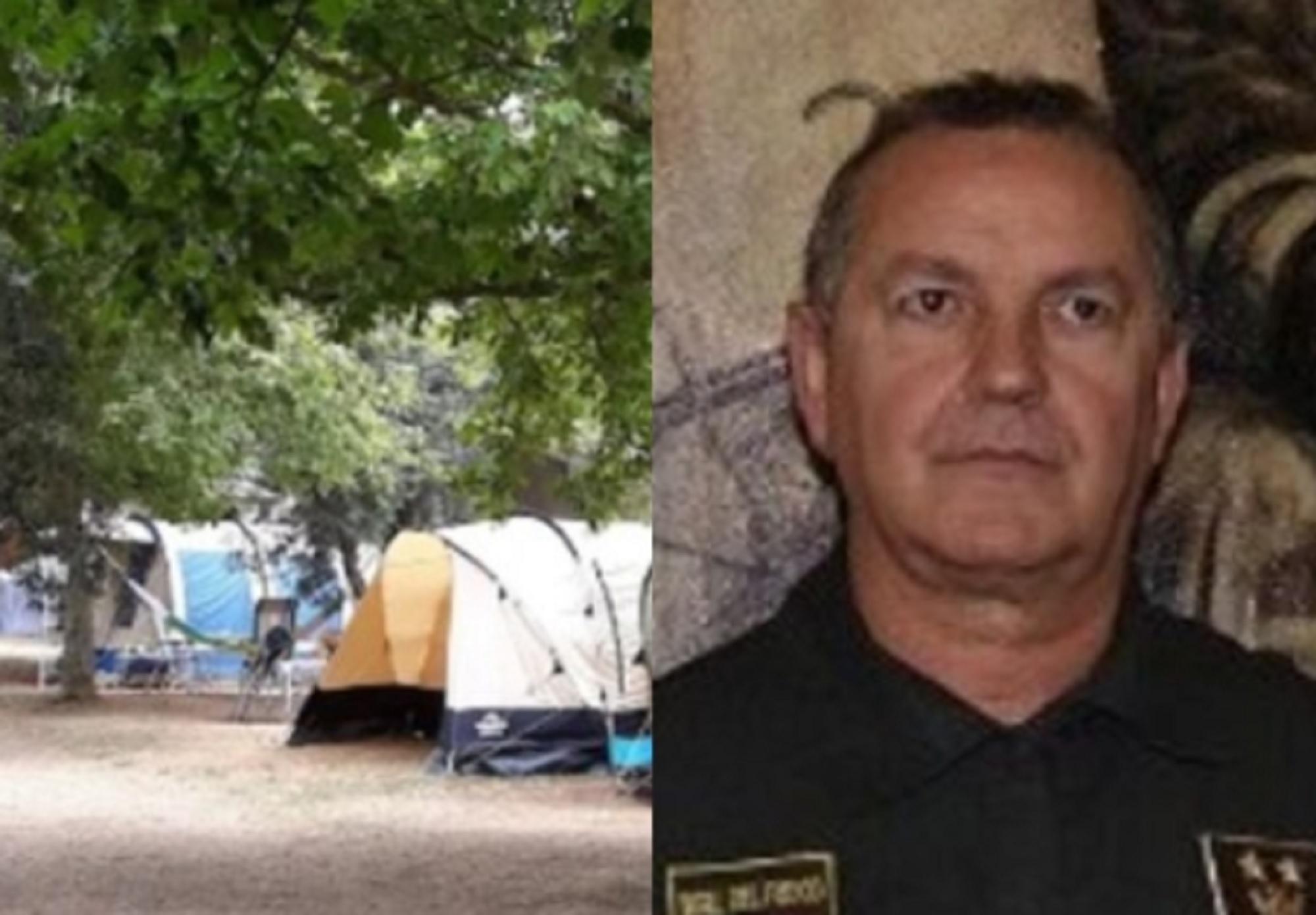 A sinistra tende da campeggio al "Blucamp Natural Village". A destra Giuseppe Mazzotta, il funzionario dei vigili del fuoco arrestato