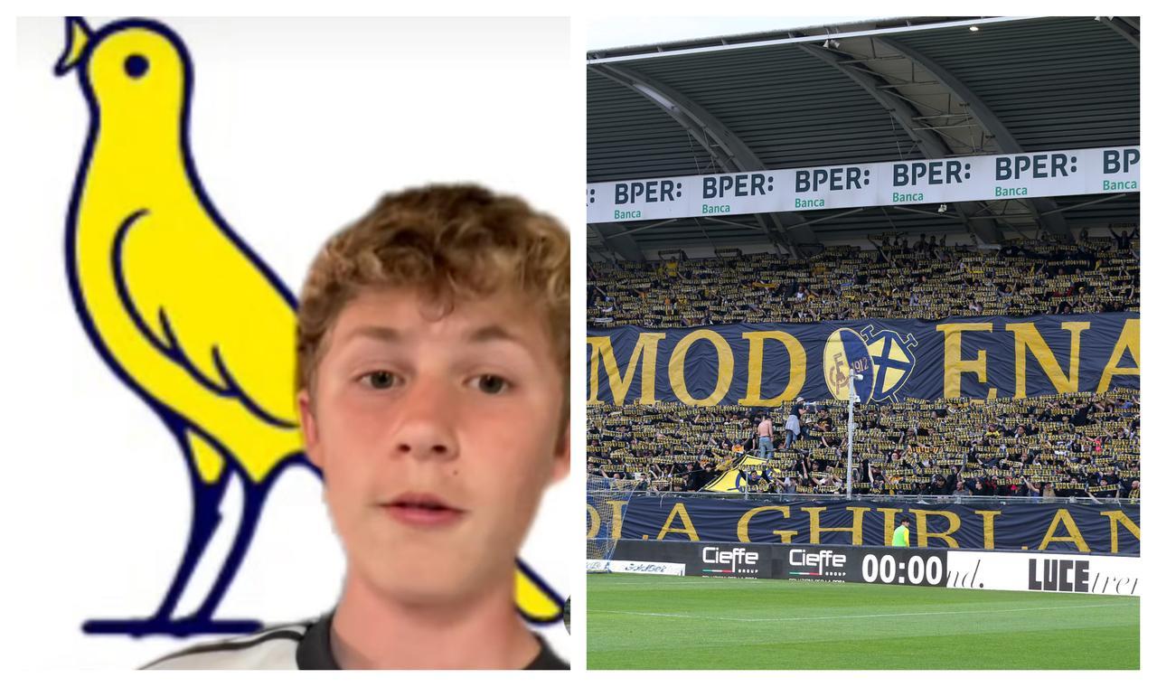 Il giovane tifoso inglese del Modena, a destra la Curva Montagnani
