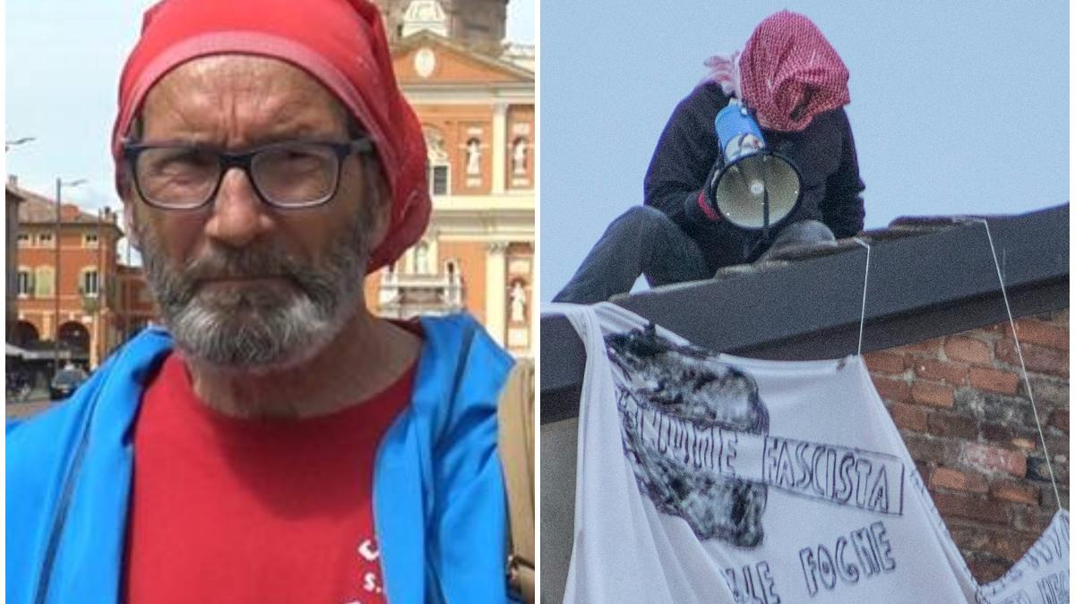 Umberto Fazzi sul tetto per manifestare contro Salvini nel 2019