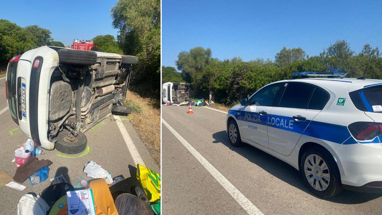 Accecato dal sole in curva, finisce su un albero e si ribalta