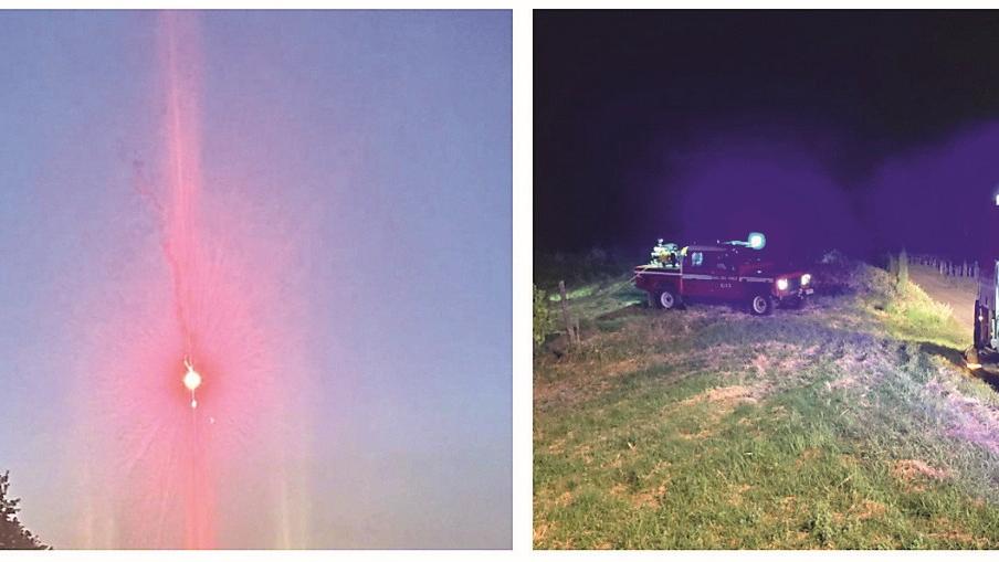 Il razzo in volo e l'intervento dei vigili del fuoco